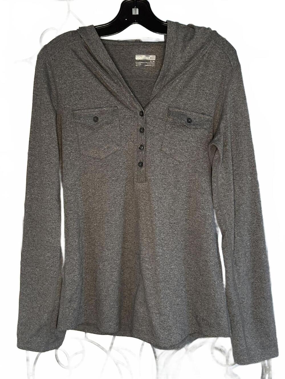 Marmot Laura Henley Gray Long Sleeve Hooded Shirt - Medium